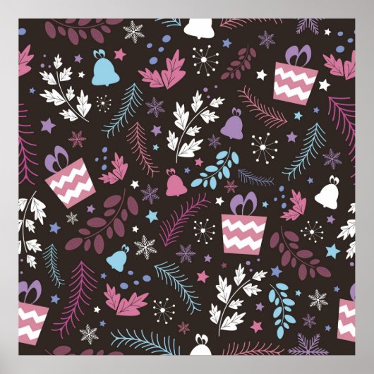 Kerstnaadloos patroon met boom, sneeuw, geschenk poster (Voorkant)