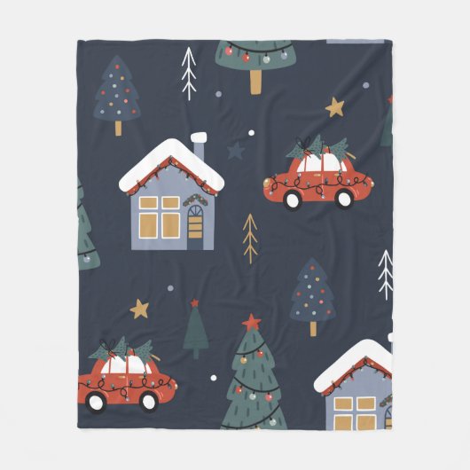 Kerstnaadloos patroon met kerstboom, auto fleece deken (Voorkant)