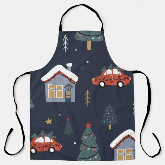 Kerstnaadloos patroon met kerstboom, auto schort (Voorkant)