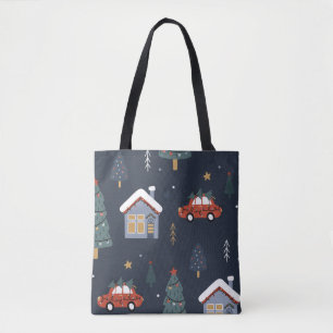 Kerstnaadloos patroon met kerstboom, auto tote bag