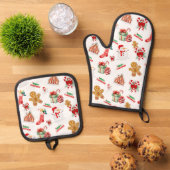 Kerstnaadloos patroon ovenwant & pannenlap set (Top down)
