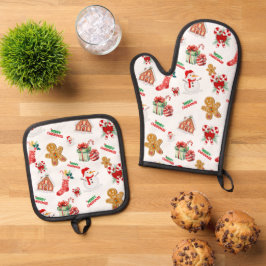 Kerstnaadloos patroon ovenwant & pannenlap set