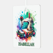 Kerstnaaimachine met gepersonaliseerde naam metalen ornament (Voorkant links)