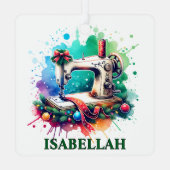 Kerstnaaimachine met gepersonaliseerde naam metalen ornament (Achterkant)