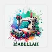 Kerstnaaimachine met gepersonaliseerde naam metalen ornament (Voorkant)