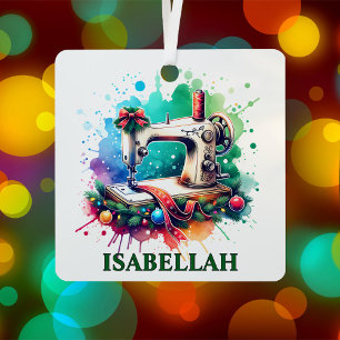 Kerstnaaimachine met gepersonaliseerde naam metalen ornament