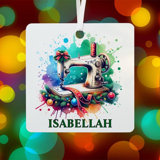 Kerstnaaimachine met gepersonaliseerde naam metalen ornament