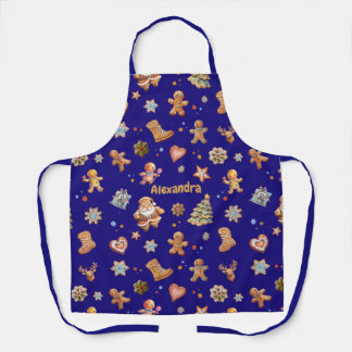 Kerstnaam Custom Fun Schattige Gingerbread Navy Schort