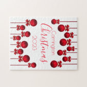 Kerstnaam Jaar Rode sierans, Ribbons Script Legpuzzel (Horizontaal)