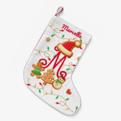 Kerstnaam Monogram Custom Gingerbread Rood Kleine Kerstsok (Voorkant (Hangend))