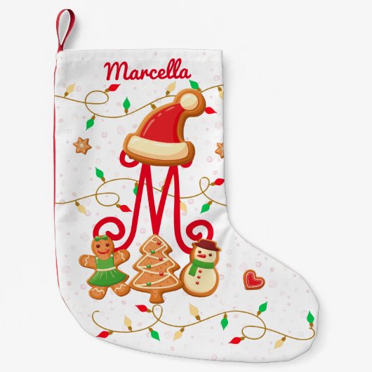 Kerstnaam Monogram Custom Gingerbread Rood Kleine Kerstsok (Voorkant)
