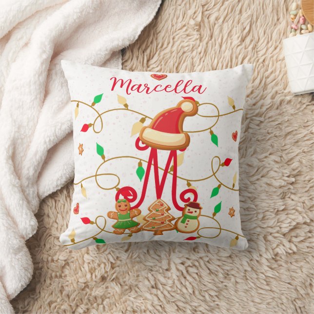 Kerstnaam Monogram Custom Gingerbread Rood Kussen (Deken)