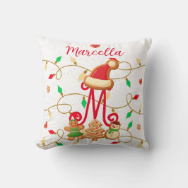 Kerstnaam Monogram Custom Gingerbread Rood Kussen