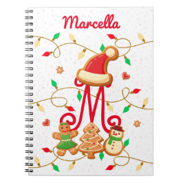 Kerstnaam Monogram Custom Gingerbread Rood Notitieboek