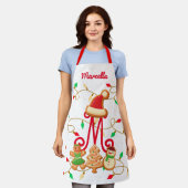 Kerstnaam Monogram Custom Gingerbread Rood Schort (Gedragen)