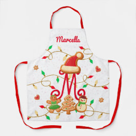 Kerstnaam Monogram Custom Gingerbread Rood Schort