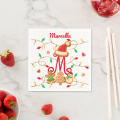 Kerstnaam Monogram Custom Gingerbread Rood Servet (Insitu)