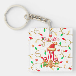 Kerstnaam Monogram Custom Gingerbread Rood Sleutelhanger