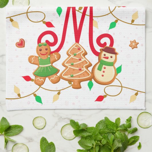 Kerstnaam Monogram Custom Gingerbread Rood Theedoek (Gevouwen)