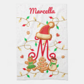 Kerstnaam Monogram Custom Gingerbread Rood Theedoek (Verticaal)
