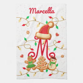 Kerstnaam Monogram Custom Gingerbread Rood Theedoek