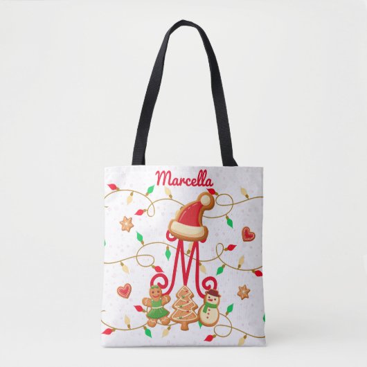 Kerstnaam Monogram Custom Gingerbread Rood Tote Bag (Voorkant)