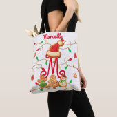 Kerstnaam Monogram Custom Gingerbread Rood Tote Bag (Dichtbij)