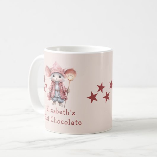 Kerstnaam muis roze warme chocolademelk mok (Voorkant links)