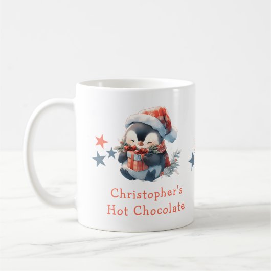 Kerstnaam Penguin Grey Hot Chocolate mok (Links)