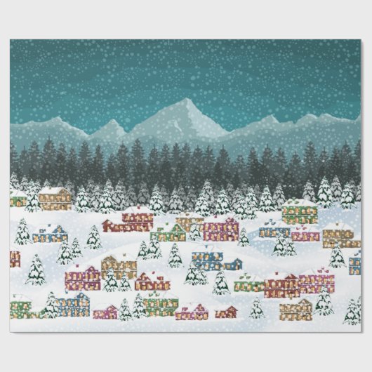 Kerstnacht - Berg stadslandschap Cadeaupapier (Vlak)