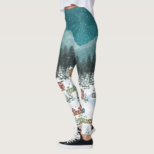 Kerstnacht - Berg stadslandschap Leggings (Links)