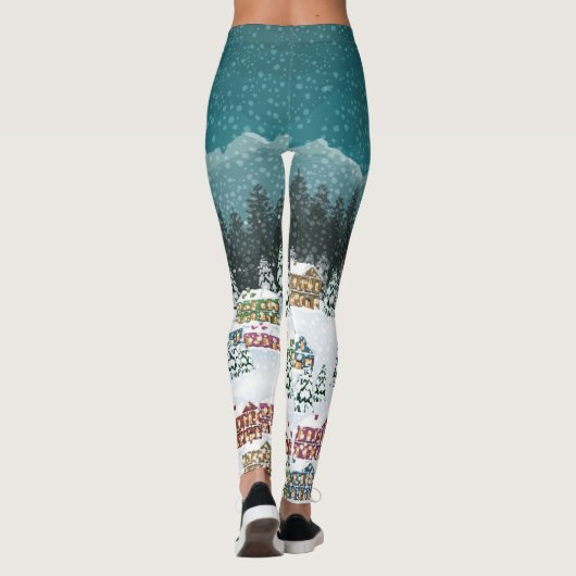 Kerstnacht - Berg stadslandschap Leggings (Achterkant)