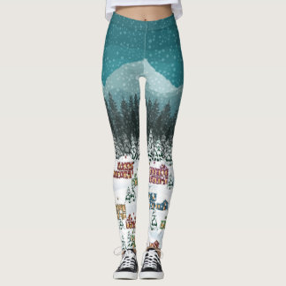 Kerstnacht - Berg stadslandschap Leggings