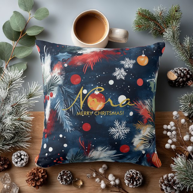 Kerstnacht Dennentak en Ornament Ontwerp Kussen (Creator heeft geüpload)