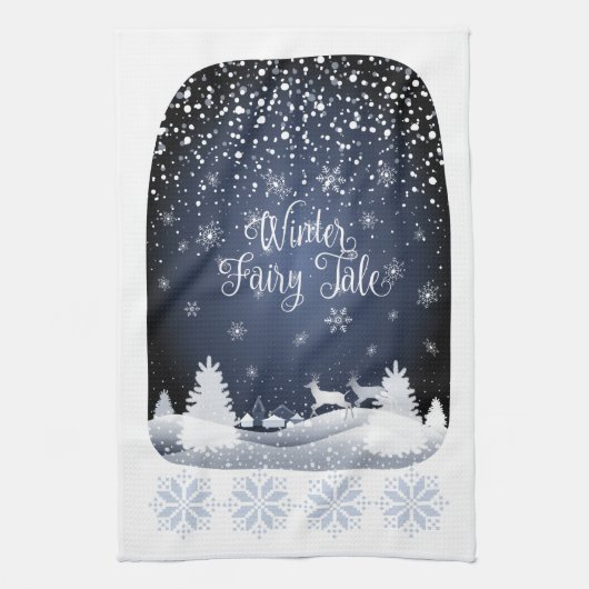 Kerstnacht Fairy Tale Fantasy Snowy Forest Po Theedoek (Verticaal)