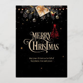 Kerstnacht Feest Uitnodiging, Zwart en Goud Folie Feestdagenkaart (Voorkant)