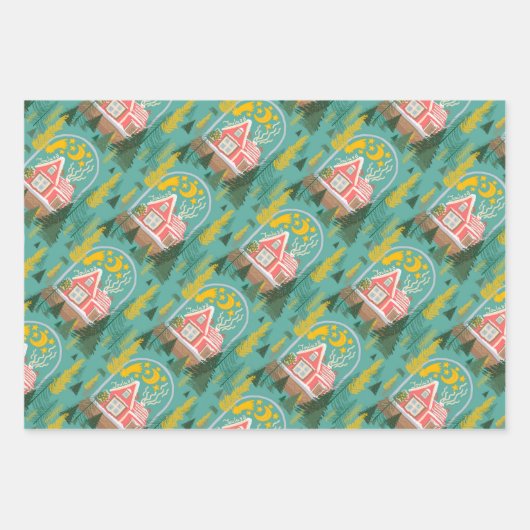 Kerstnacht Finse hutten, bomen en schieten Inpakpapier Vel (Voorkant)