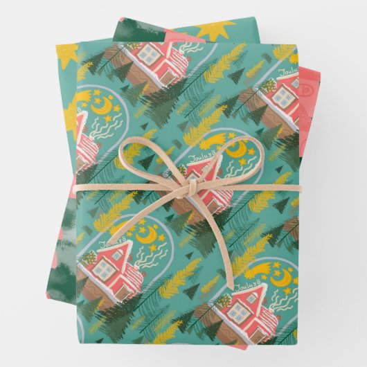 Kerstnacht Finse hutten, bomen en schieten Inpakpapier Vel (In situ)