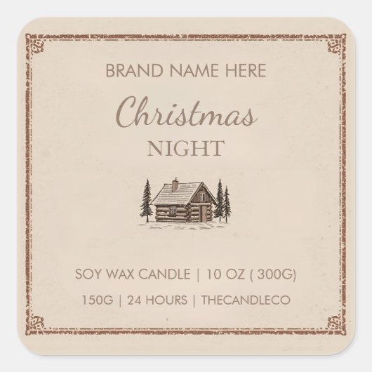 Kerstnacht  hut | rustieke kaars vierkante sticker (Voorkant)