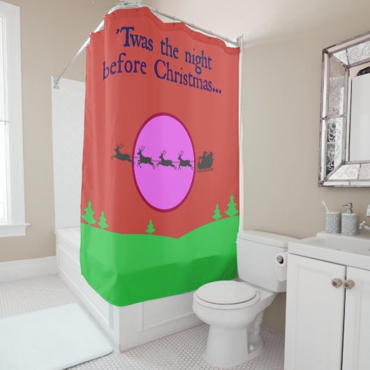 Kerstnacht Kerstman Sleigh Roze-Paarse Maan Douchegordijn (In situ)
