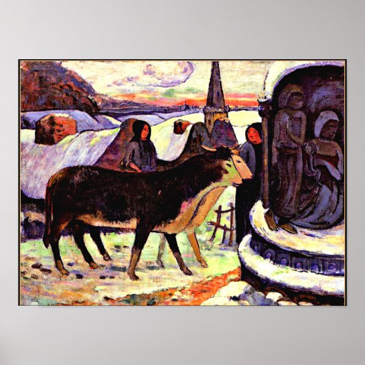 Kerstnacht, mooi kunstschilderij van Gauguin Poster (Voorkant)