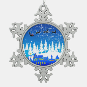 Kerstnacht Sinterklaas en slee Tin Sneeuwvlok Ornament