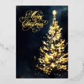 Kerstnacht Sky Lit Tree Folie Feestdagenkaart (Voorkant)