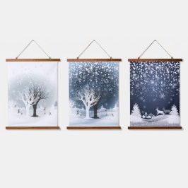 Kerstnacht Sprookje. Fantasie Bos, Sneeuw Hangend Wandkleed