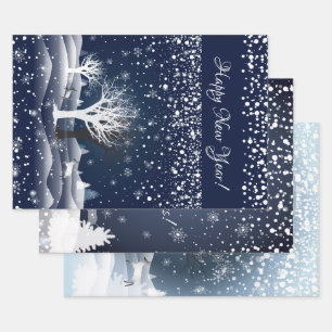 Kerstnacht Sprookje. Fantasie Bos, Sneeuw Inpakpapier Vel