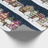 Kerstnacht - stadssneeuwval cadeaupapier (Hoek)