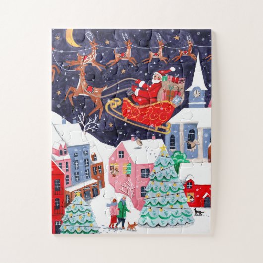 Kerstnacht voor Kerstmis Dorp  Legpuzzel (Verticaal)