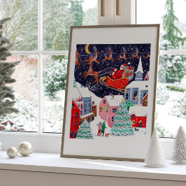 Kerstnacht voor Kerstmis Noordse dorp Poster