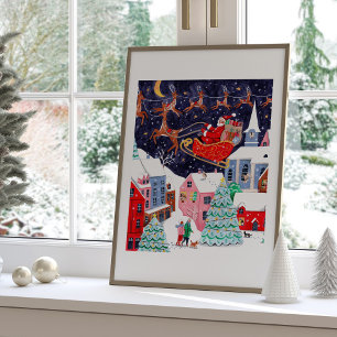 Kerstnacht voor Kerstmis Noordse dorp Poster