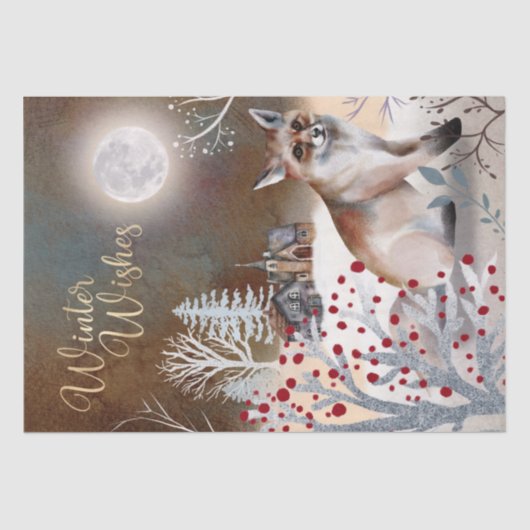 Kerstnacht Winter Fox Tissuepapier (Voorkant)
